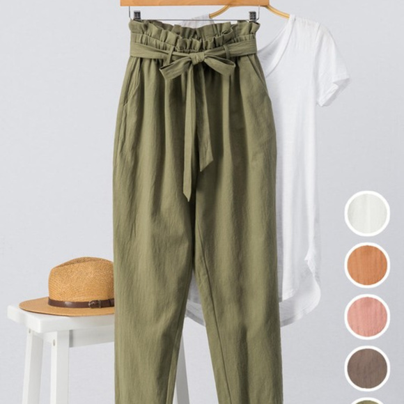 FOLDED PLEAT DETAIL PEGGED PANTS WITH TIE - Picture 5 of 7